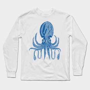 Playful Octopus Art Block Print in Blue Long Sleeve T-Shirt